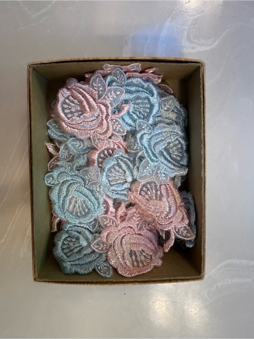 Craft lot of Embroidered Floral Lace Appliqué Rose Patches Set in Blue & Pink